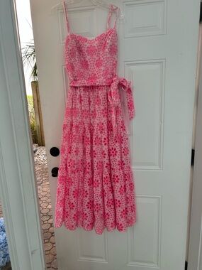 Lilly Pulitzer Pink Floral Eyelet Midi Dress